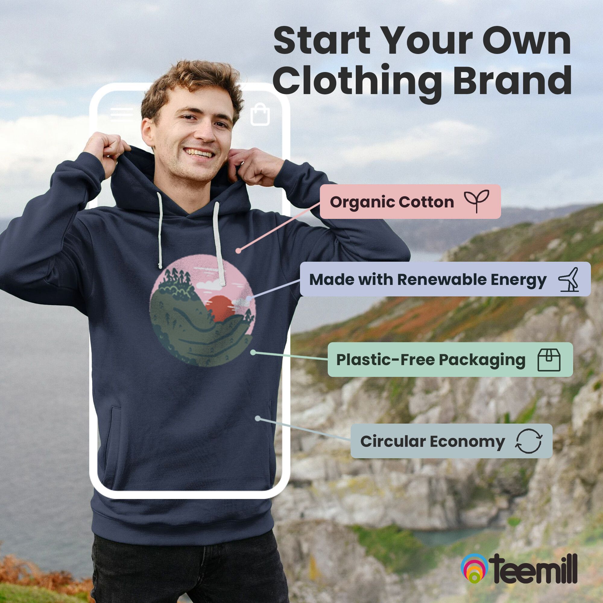 Start Your Own
Clothing Brand, check out TeeMill.com - 
Organic Cotton clothing, Made with Renewable Energy, delivered in Plastic-Free Packaging, embrace the circular Economy