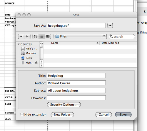 Save as PDF dialog box